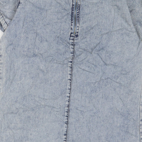 New Look Womens Blue Cotton A-Line Size 10 Crew Neck Zip