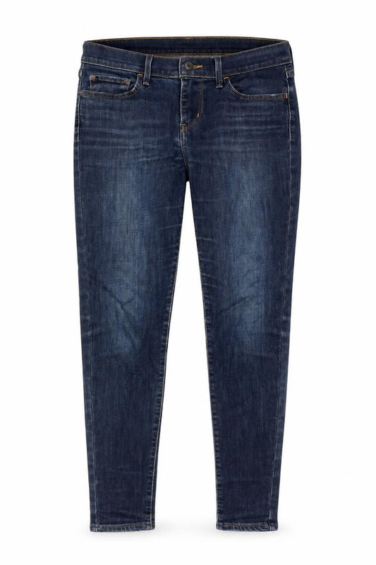 Front view of Levi's women’s blue cotton skinny jeans, size UK 28, in, 28-inch leg regular zip