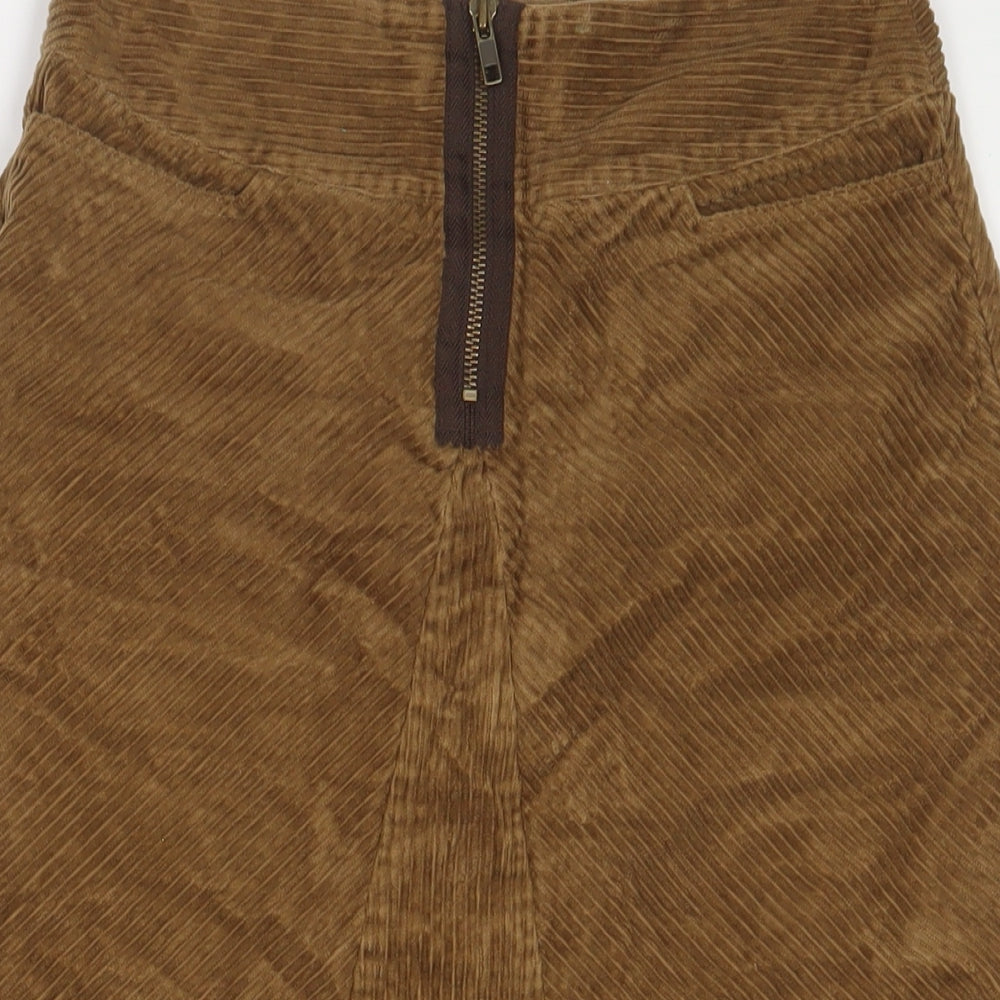 Per Una Womens Brown Cotton A-Line Skirt Size 8 Zip