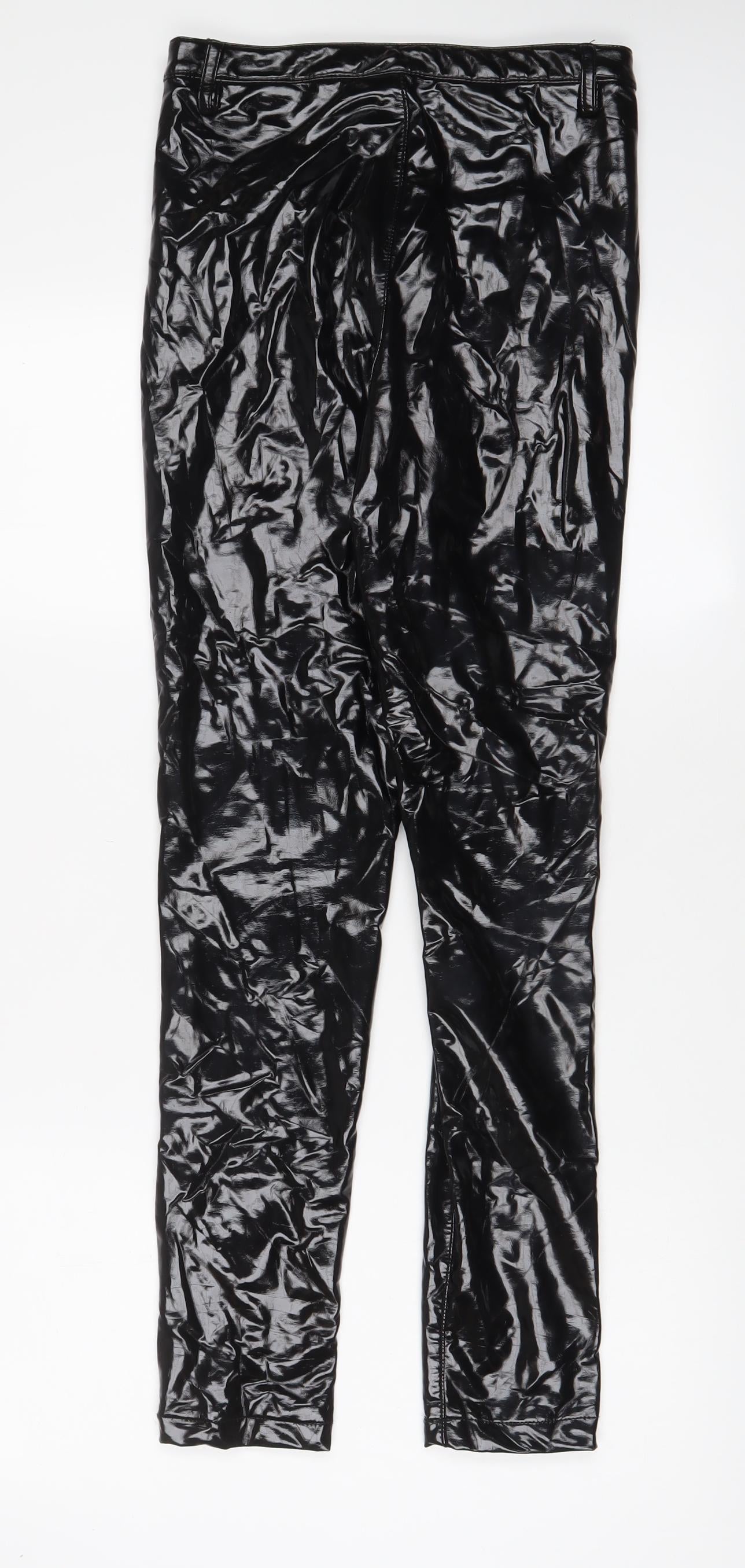 Denim & Co. Womens Black Polyurethane Trousers Size 8 L28 in Regular Zip