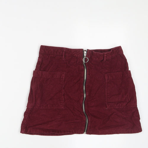 Topshop Womens Red Cotton A-Line Skirt Size 10 Zip