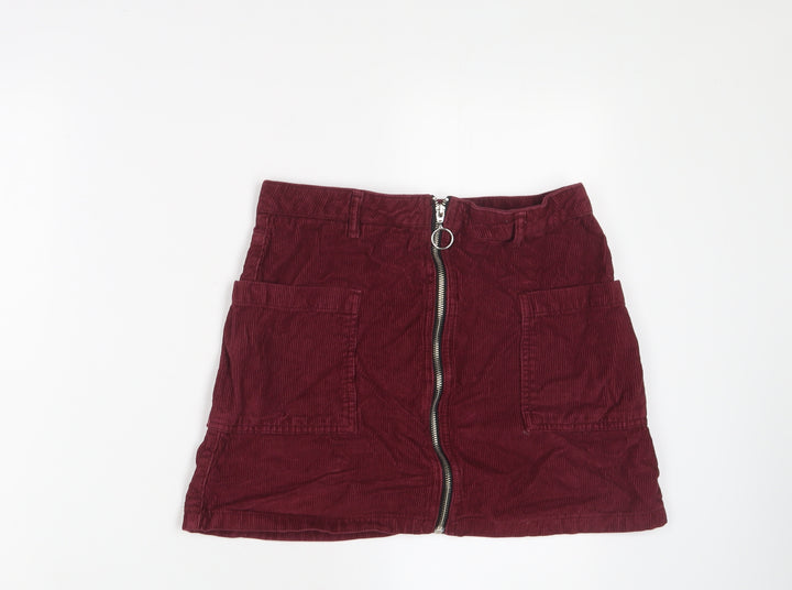 Topshop Womens Red Cotton A-Line Skirt Size 10 Zip