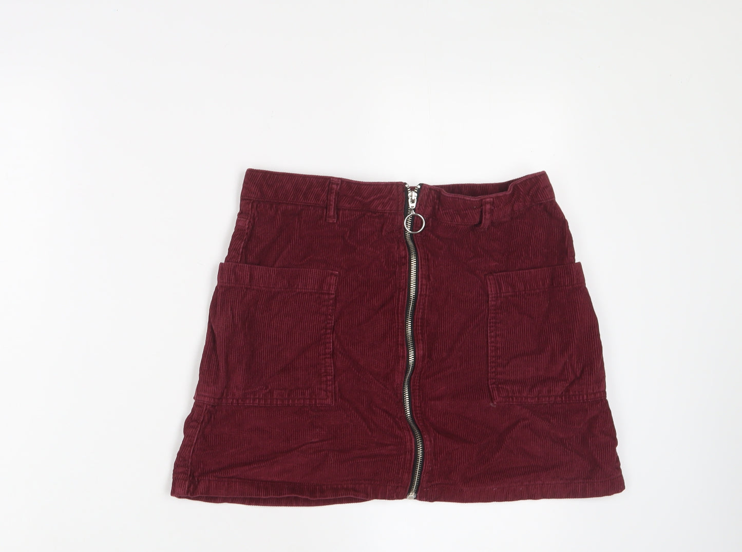 Topshop Womens Red Cotton A-Line Skirt Size 10 Zip