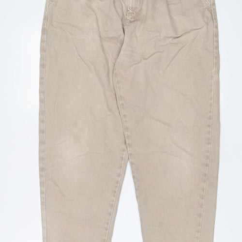 Pull&Bear Mens Beige Cotton Tapered Jeans Size 34 in L29 in Regular Zip - Short Leg, Pockets