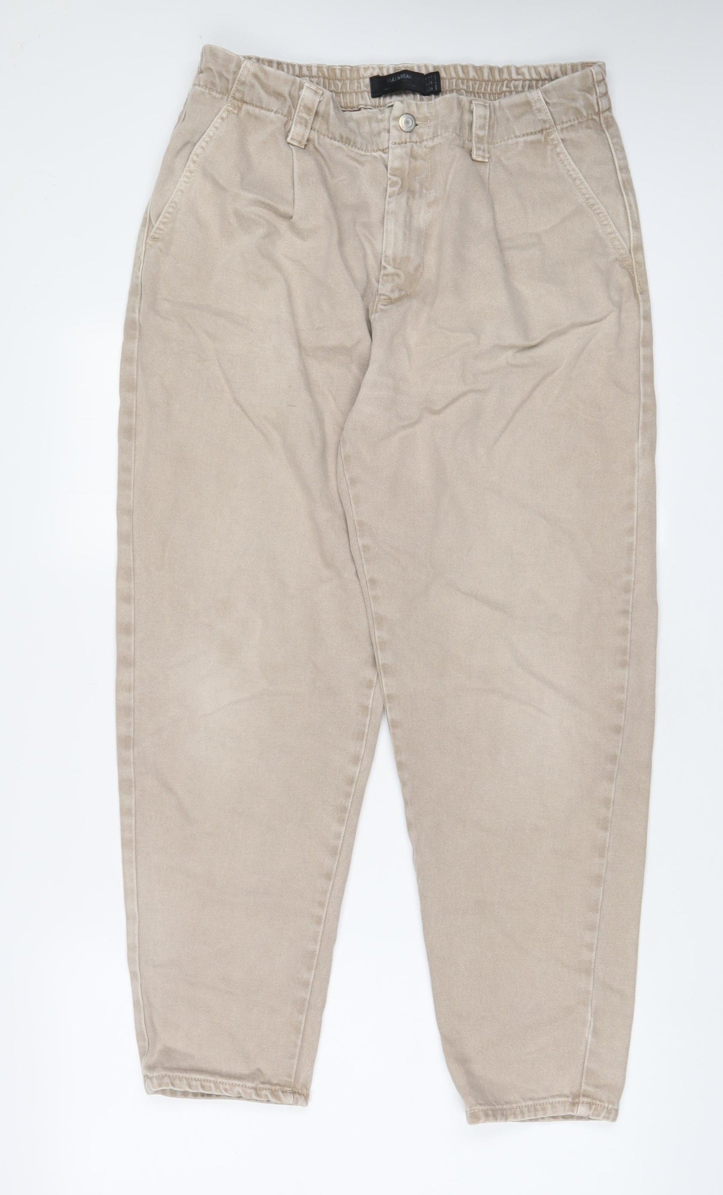 Pull&Bear Mens Beige Cotton Tapered Jeans Size 34 in L29 in Regular Zip - Short Leg, Pockets