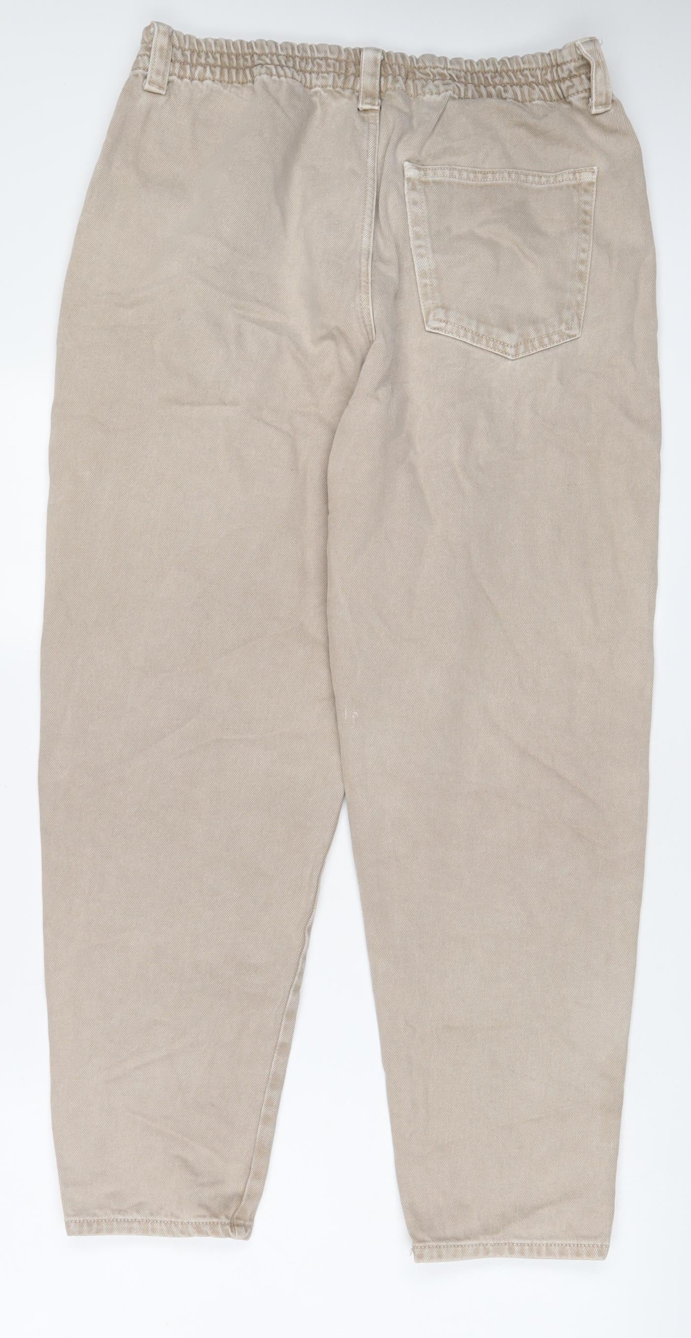 Pull&Bear Mens Beige Cotton Tapered Jeans Size 34 in L29 in Regular Zip - Short Leg, Pockets