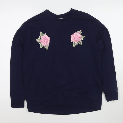 H&M Womens Blue Cotton Pullover Sweatshirt Size S Pullover - Flowers