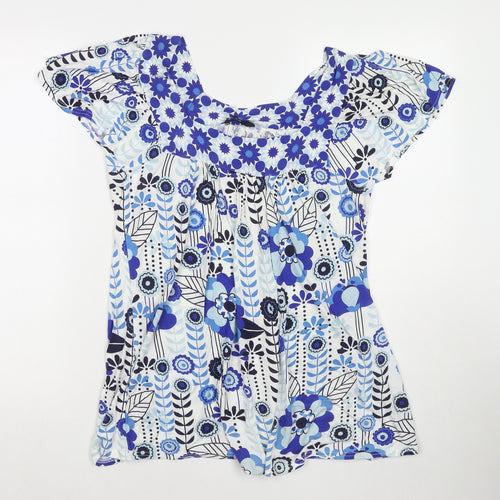 E-vie Womens Blue Floral Viscose Tunic T-Shirt Size 10 Round Neck - Size 10-12