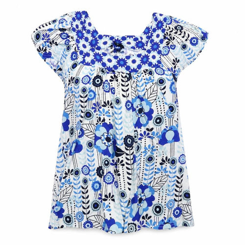 E-vie Womens Blue Floral Viscose Tunic T-Shirt Size 10 Round Neck - Size 10-12