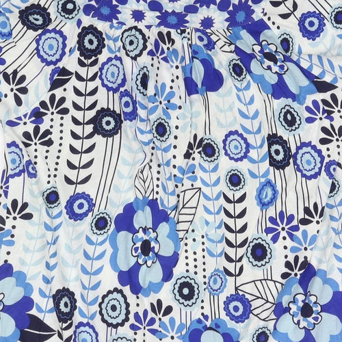 E-vie Womens Blue Floral Viscose Tunic T-Shirt Size 10 Round Neck - Size 10-12
