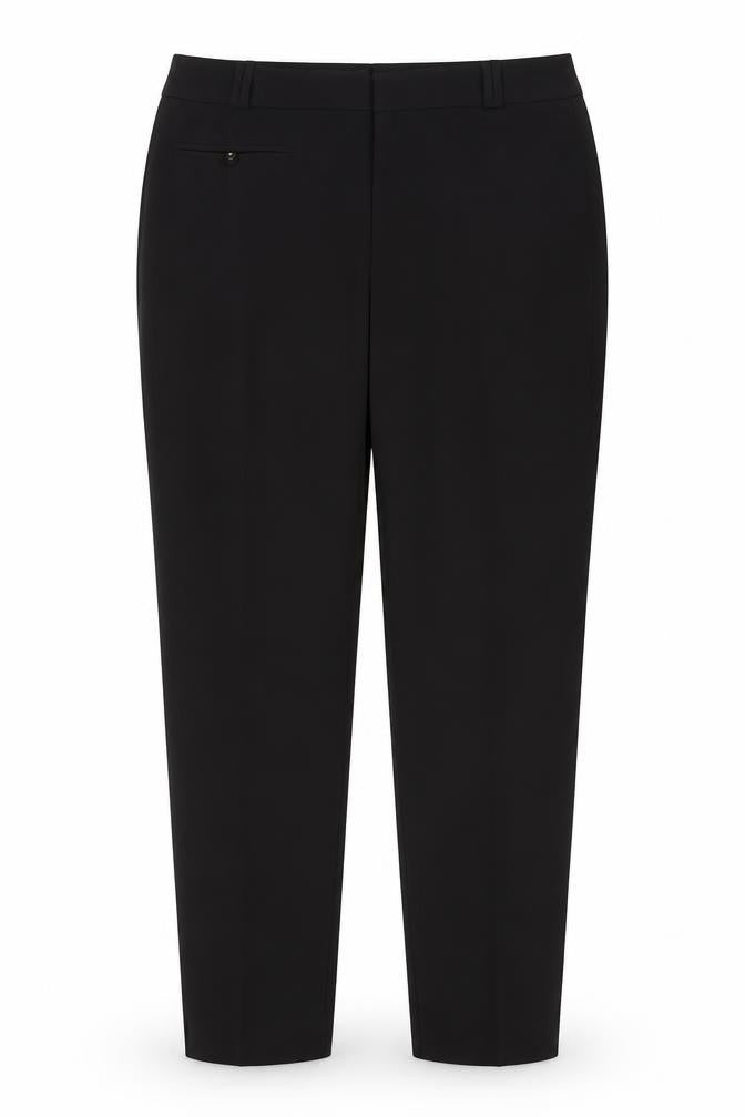 Front view of Select women’s black polyester trousers, size UK 14, 28-inch leg regular zip