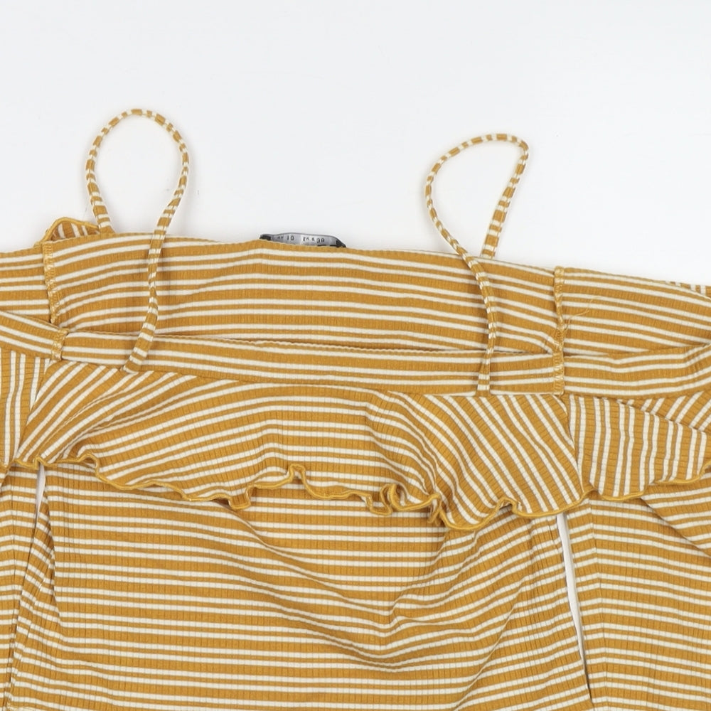 Select Womens Yellow Striped Polyester Basic Blouse Size 10 Off the Shoulder