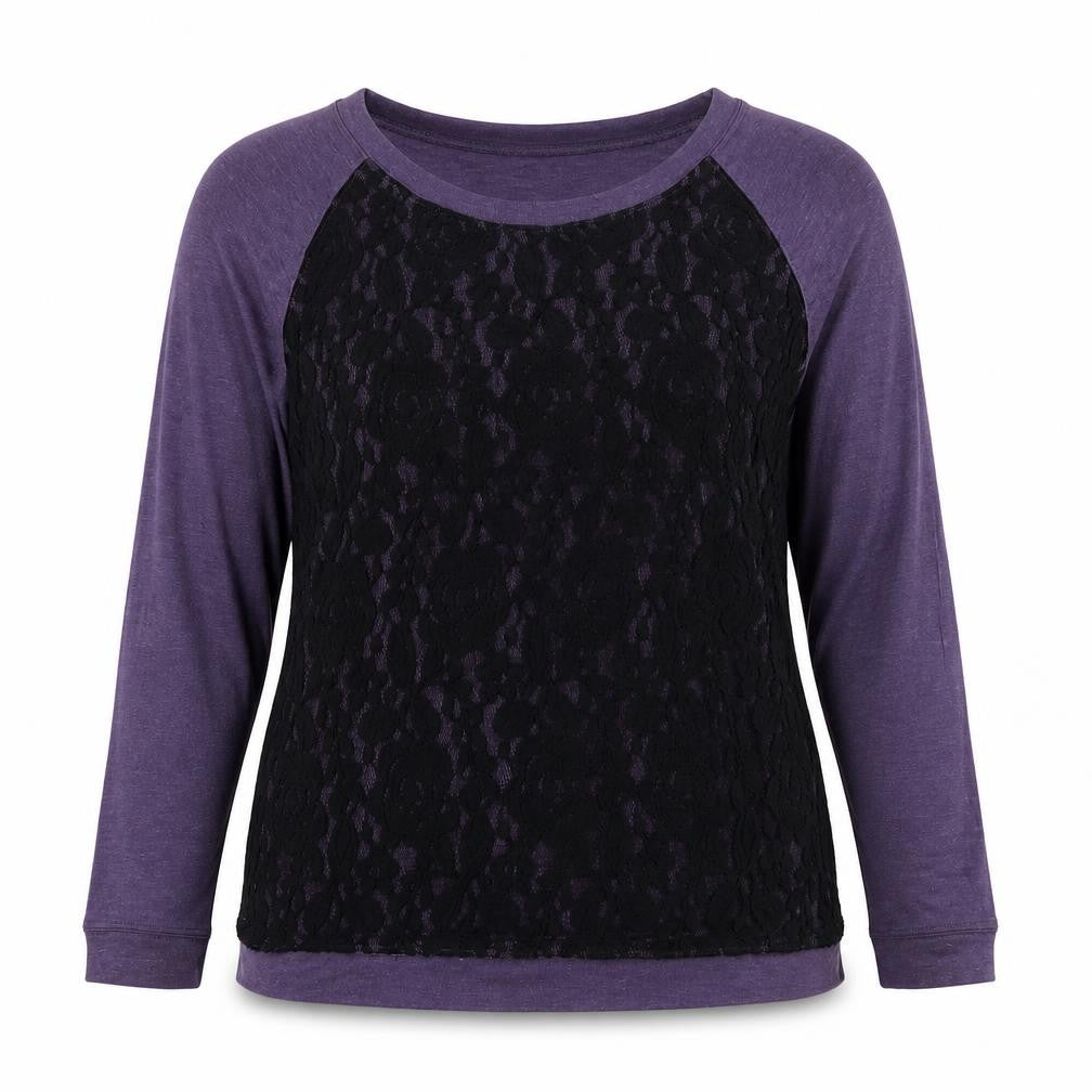 Front view of Joseph A women’s purple round neck viscose jumper, size UK 14