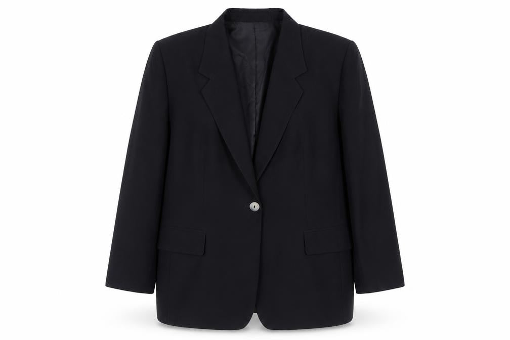 Front view of Trevira women’s black polyester jacket suit jacket, size UK 18