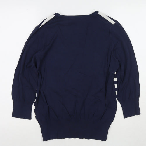 Marks and Spencer Womens Blue Round Neck Striped Cotton Pullover Jumper Size L