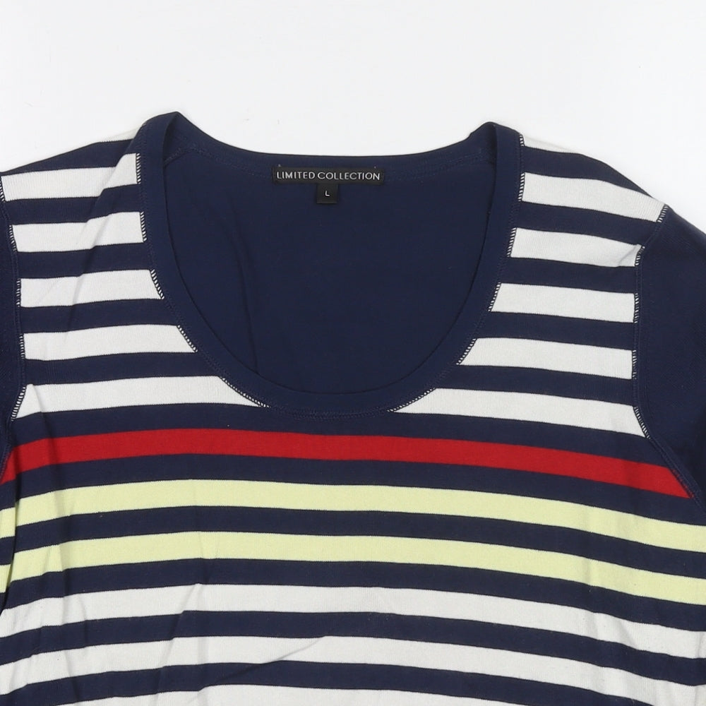 Marks and Spencer Womens Blue Round Neck Striped Cotton Pullover Jumper Size L