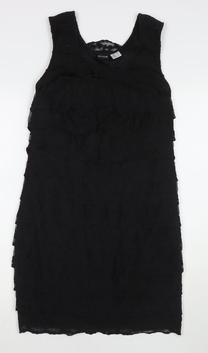 Body Flirt Womens Black Polyester Tank Dress Size 12 Scoop Neck Pullover