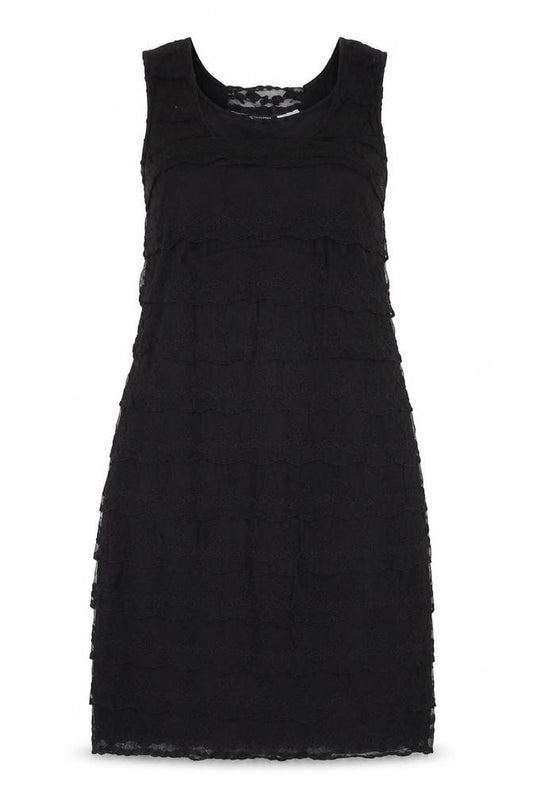 Front view of Body Flirt women’s black polyester tank dress, size UK 12, scoop neck pullover