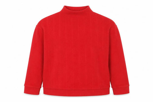Front view of New Look women’s red mock neck polyester jumper, size S