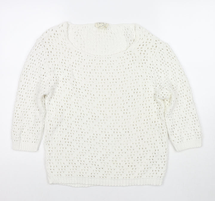 NEXT Womens White Round Neck Acrylic Pullover Jumper Size 8
