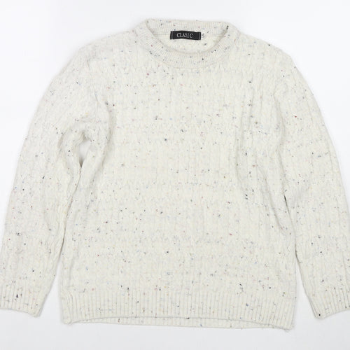Classic Womens White Round Neck Acrylic Pullover Jumper Size L - Size L/XL