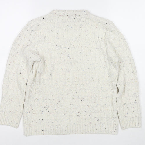 Classic Womens White Round Neck Acrylic Pullover Jumper Size L - Size L/XL