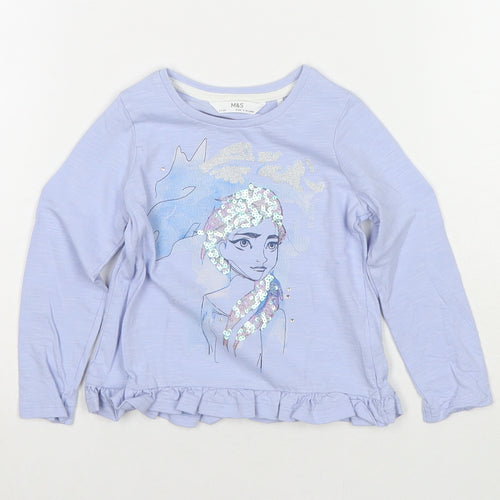 Marks and Spencer Girls Blue Cotton Basic T-Shirt Size 2-3 Years Round Neck Pullover - Disney Princess