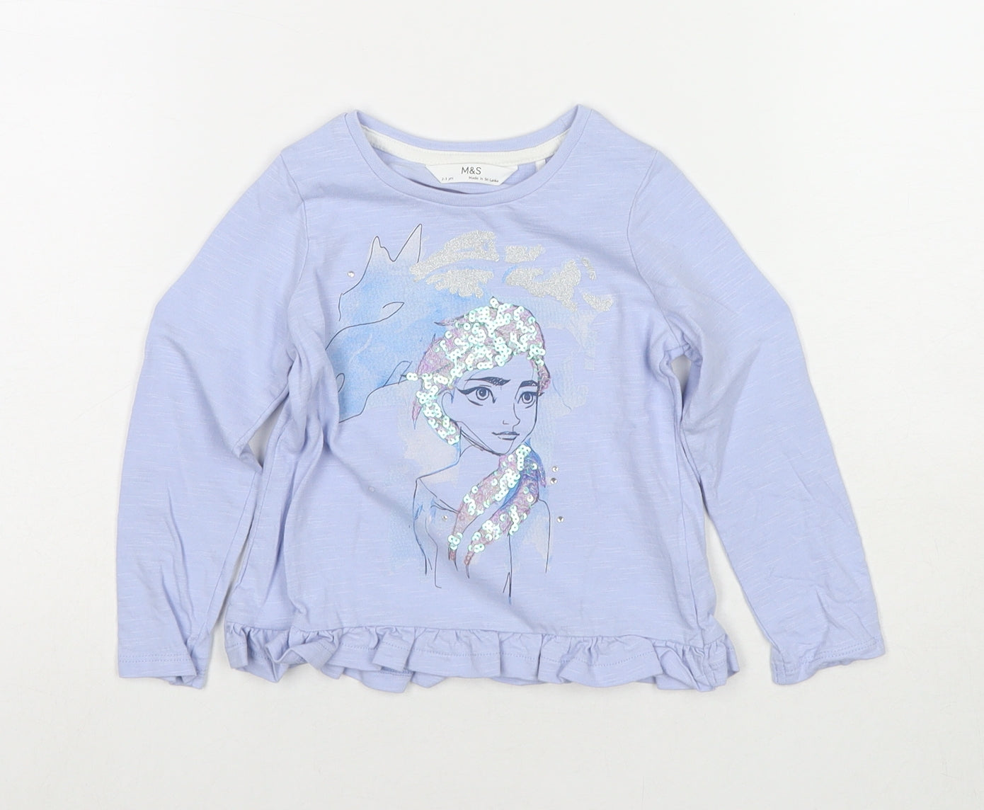 Marks and Spencer Girls Blue Cotton Basic T-Shirt Size 2-3 Years Round Neck Pullover - Disney Princess