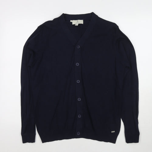 2nd Chapter Mens Blue V-Neck Cotton Cardigan Jumper Size M Long Sleeve