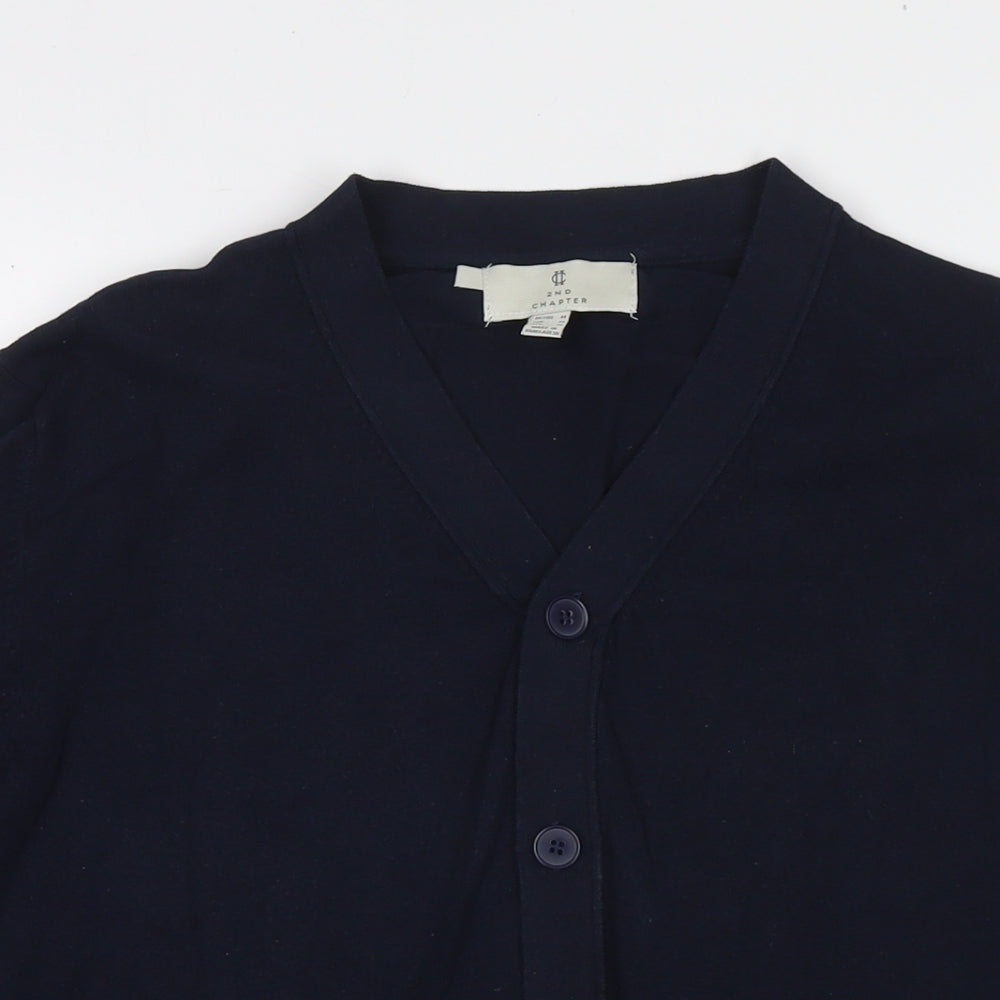 2nd Chapter Mens Blue V-Neck Cotton Cardigan Jumper Size M Long Sleeve