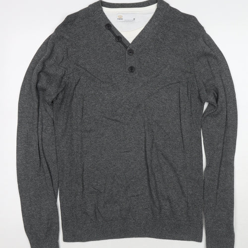 NEXT Mens Grey Round Neck Cotton Pullover Jumper Size M Long Sleeve