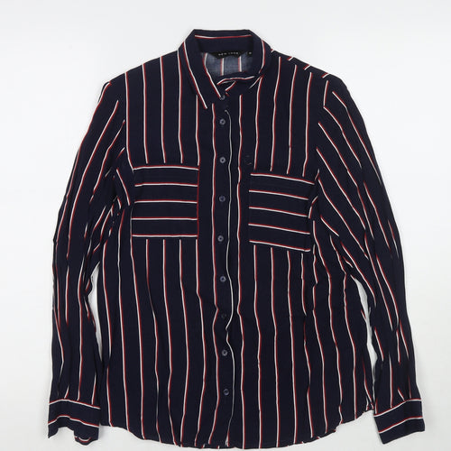 New Look Womens Blue Striped Viscose Basic Button-Up Size 10 Collared