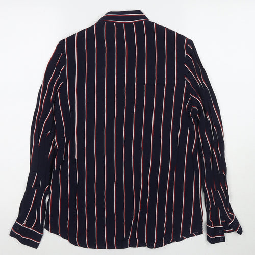 New Look Womens Blue Striped Viscose Basic Button-Up Size 10 Collared