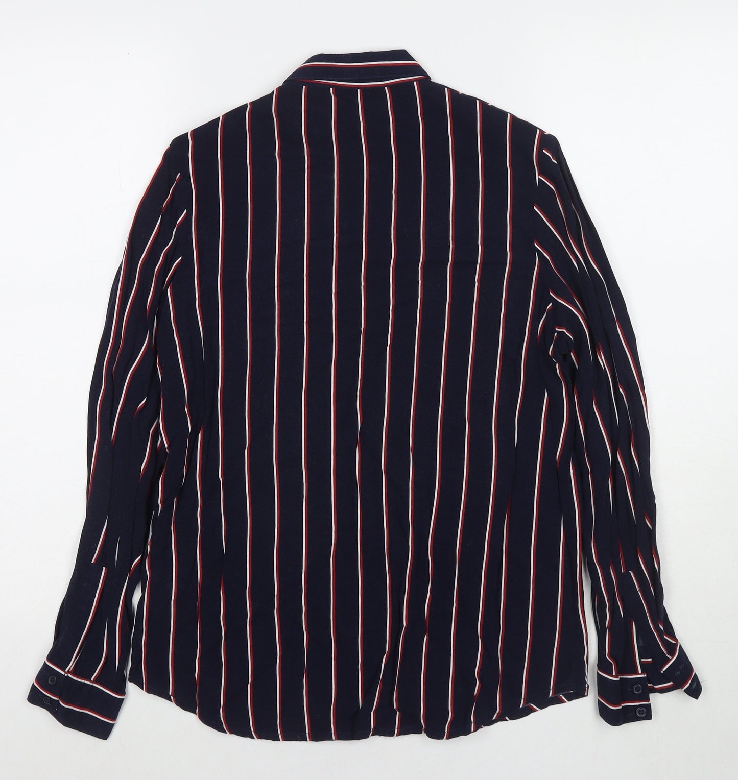 New Look Womens Blue Striped Viscose Basic Button-Up Size 10 Collared