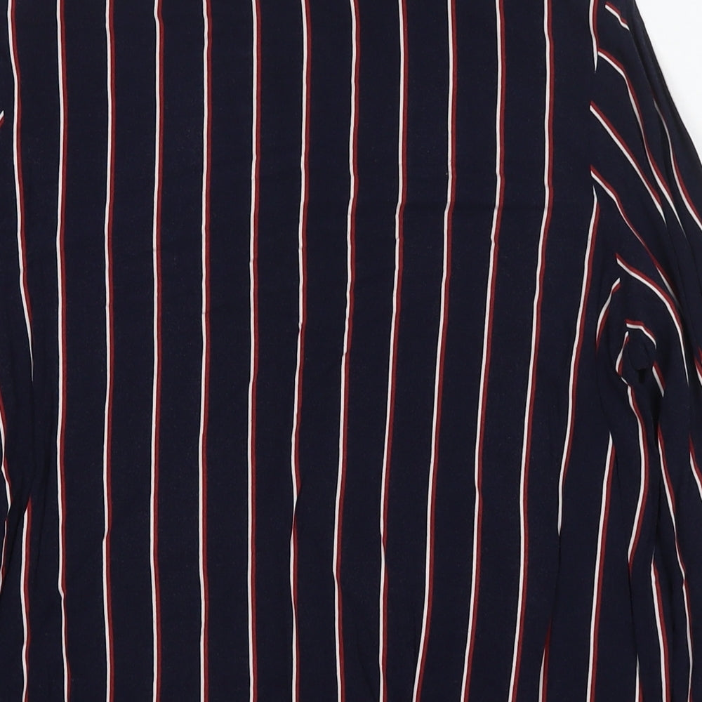 New Look Womens Blue Striped Viscose Basic Button-Up Size 10 Collared