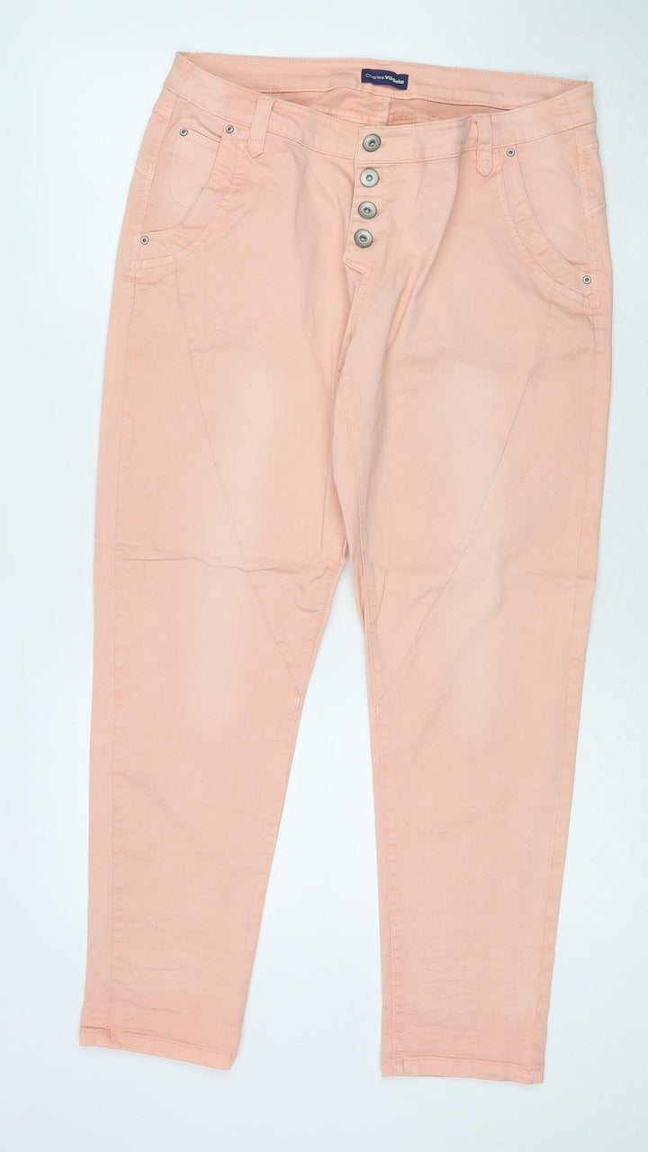 Charles Vogele Womens Beige Cotton Straight Jeans Size 14 L27 in Regular Zip