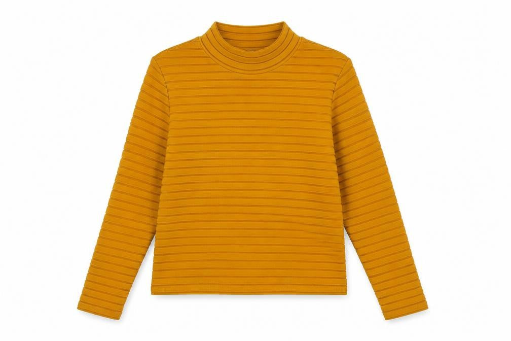 Front view of Marks & Spencer women’s yellow round neck polyester jumper, size UK 10