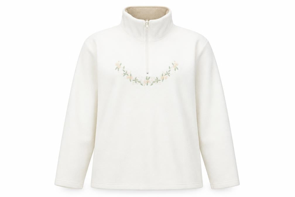 Front view of Millers women’s white polyester pullover sweatshirt, size UK 12, pullover