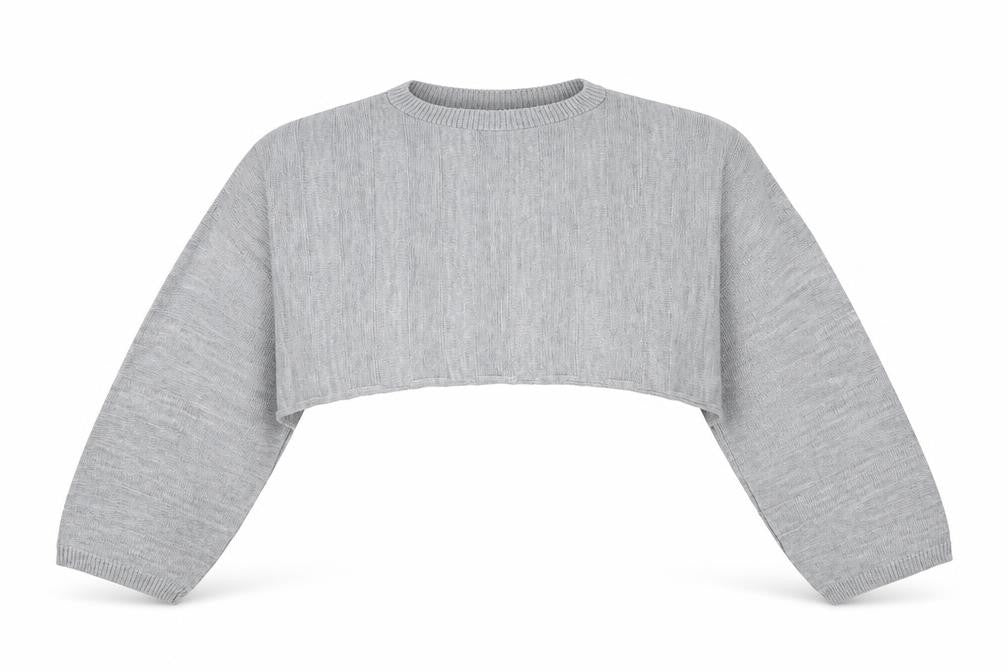 Front view of Cameo Rose women’s grey round neck acrylic jumper, size UK 4