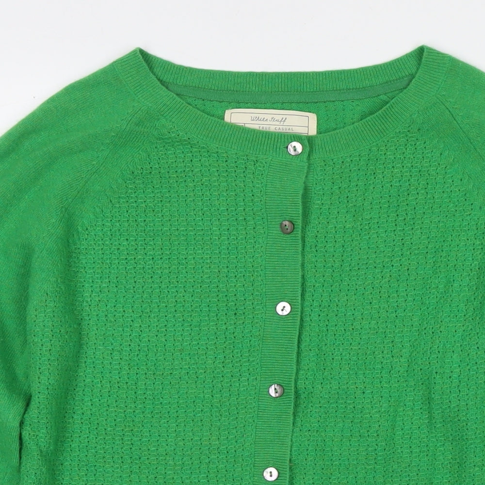 White Stuff Womens Green Round Neck Nylon Cardigan Jumper Size 10