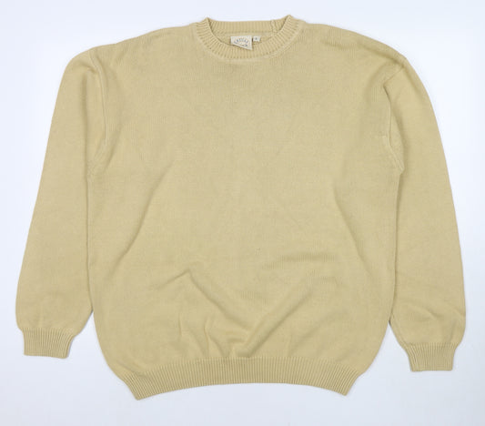 Casual Club Mens Beige Round Neck Cotton Pullover Jumper Size L Long Sleeve