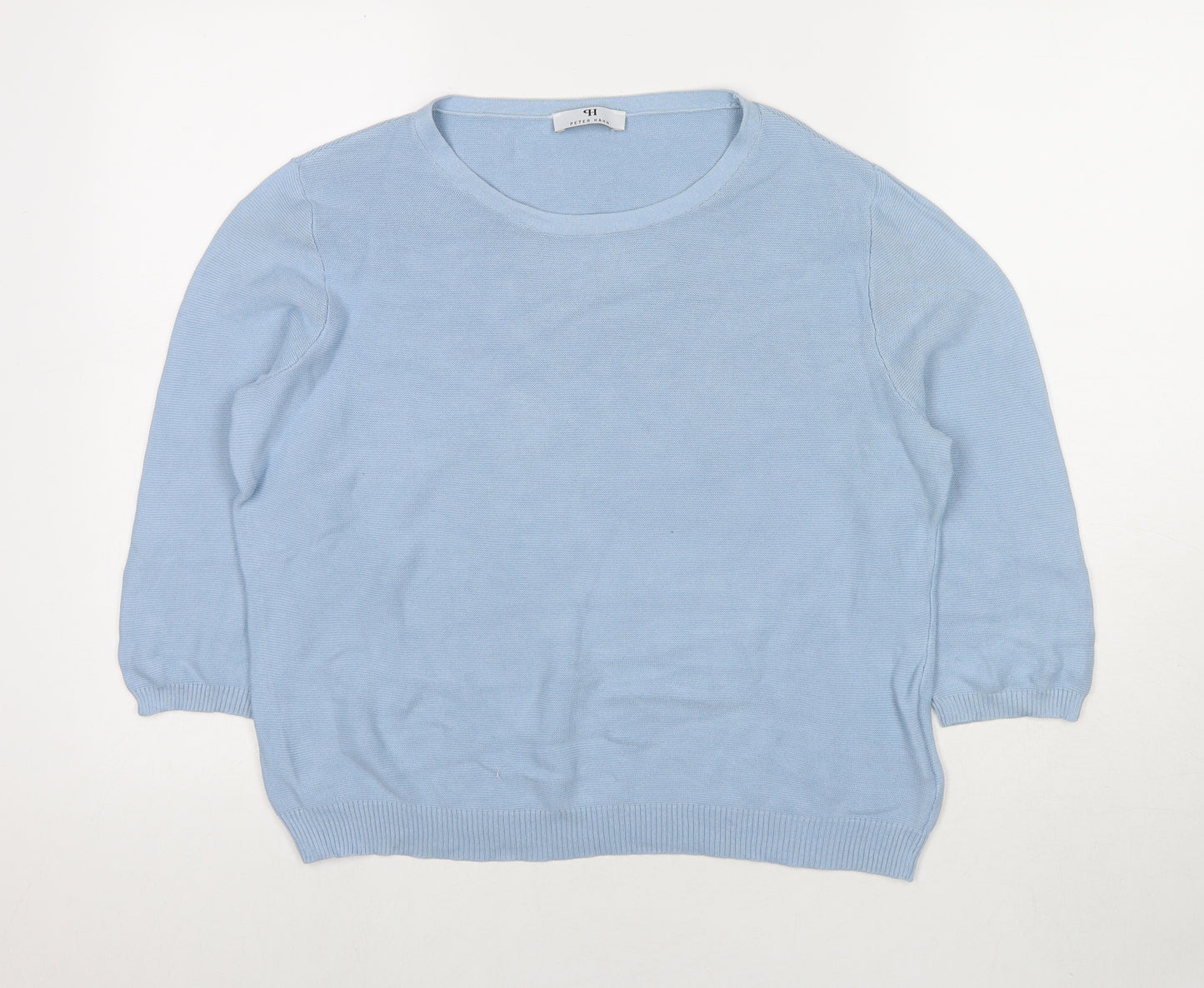 Peter Hahn Womens Blue Round Neck Cotton Pullover Jumper Size 18