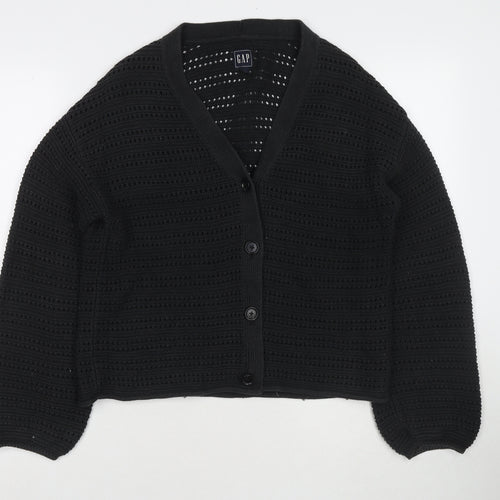 Gap Womens Black V-Neck Cotton Blend Cardigan Jumper Size S