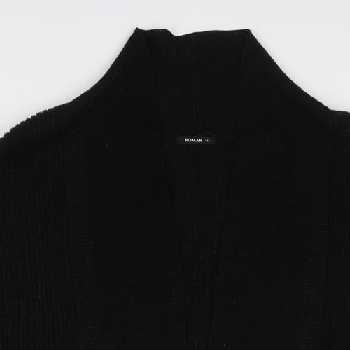 Roman Womens Black V-Neck Polyester Cape Jumper Size 14