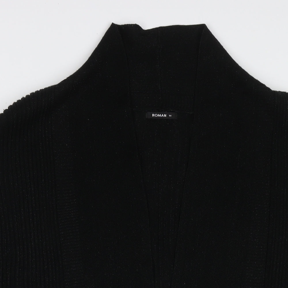 Roman Womens Black V-Neck Polyester Cape Jumper Size 14