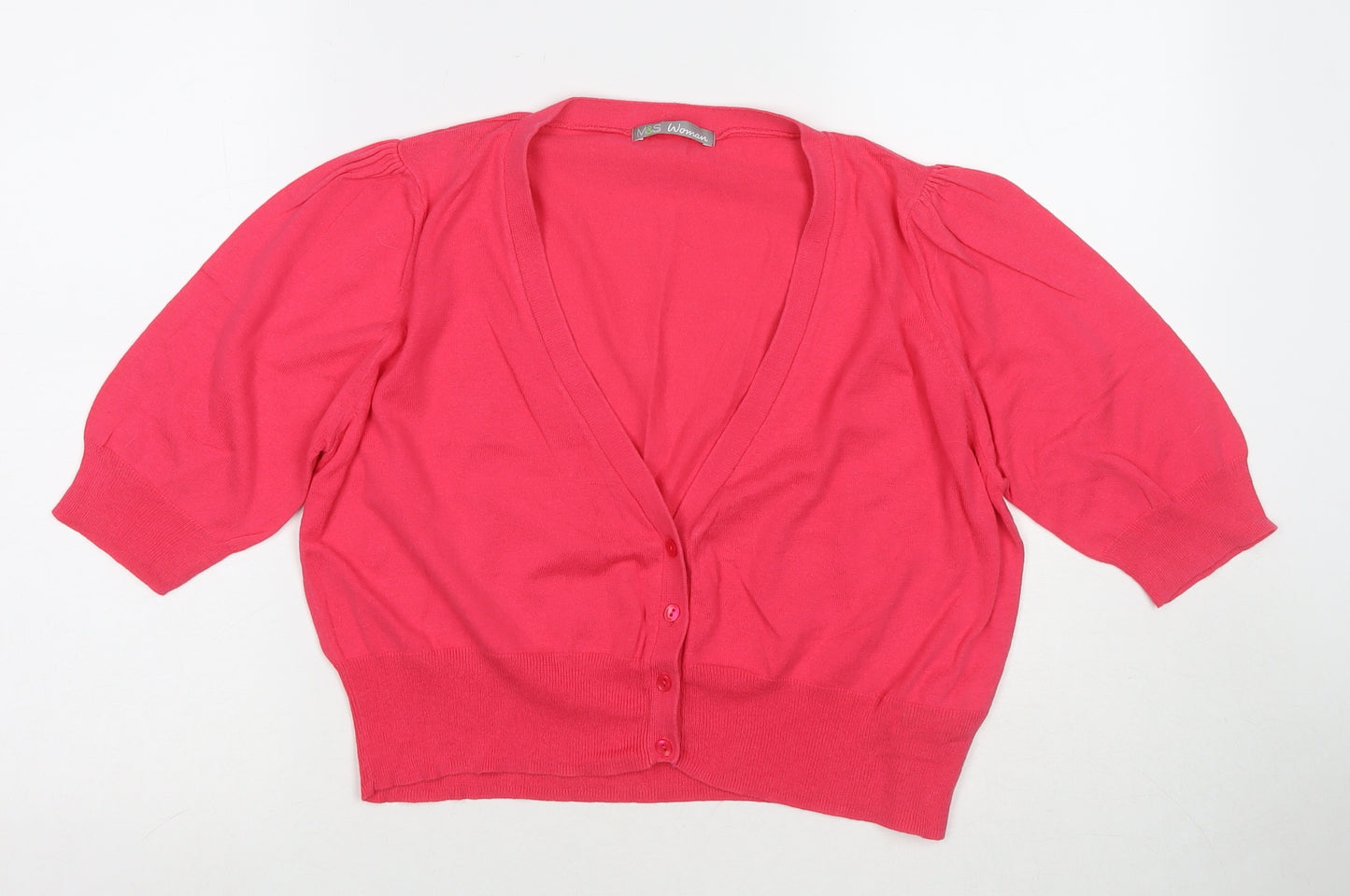 Marks and Spencer Womens Pink V-Neck Cotton Cardigan Jumper Size 18