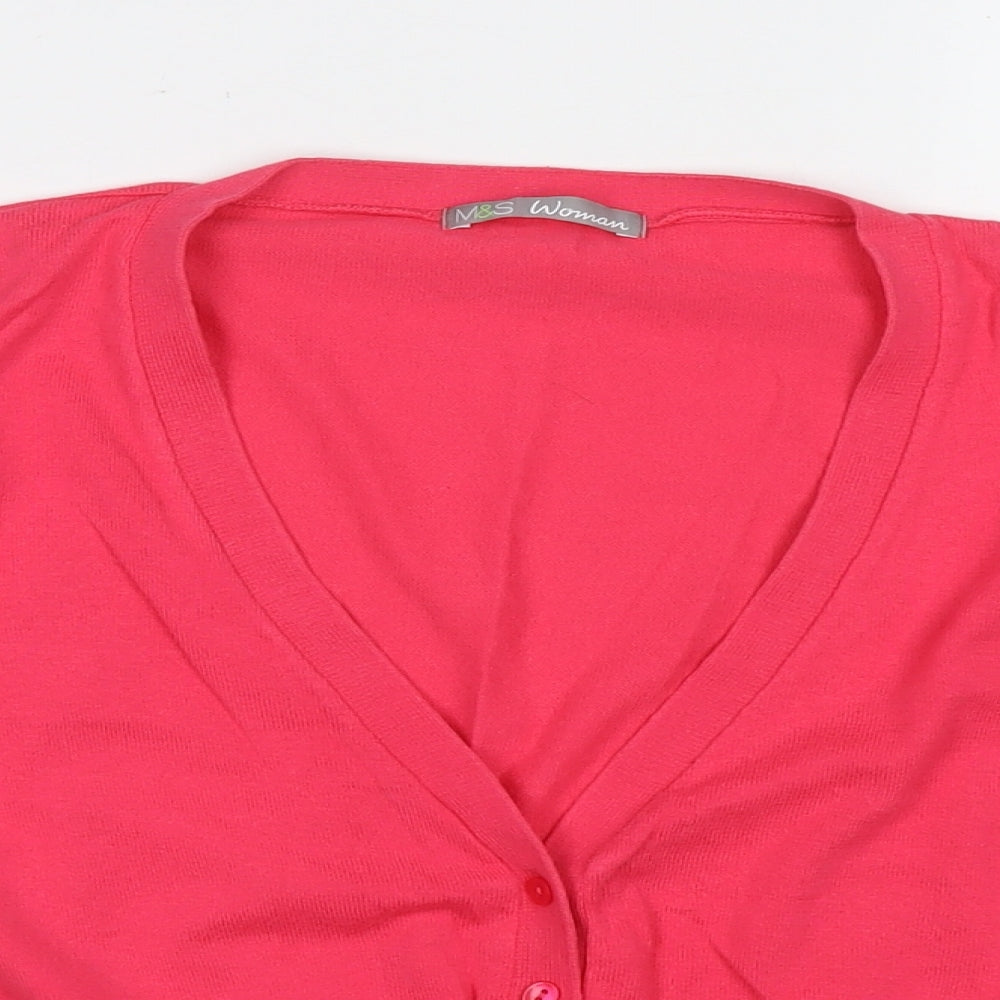 Marks and Spencer Womens Pink V-Neck Cotton Cardigan Jumper Size 18