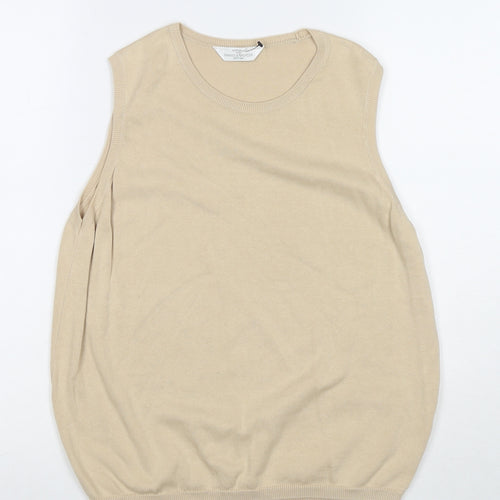 St Michael Womens Beige Cotton Basic Tank Size 14 Round Neck