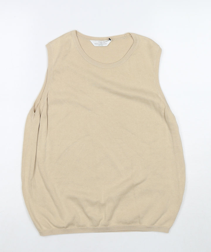 St Michael Womens Beige Cotton Basic Tank Size 14 Round Neck