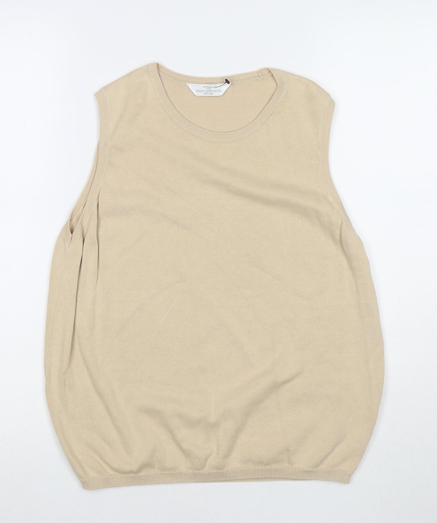 St Michael Womens Beige Cotton Basic Tank Size 14 Round Neck